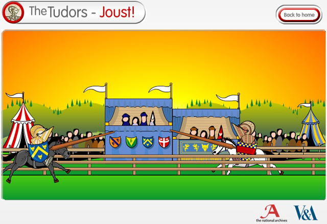 A screenshot showing two cartoon characters jousting
