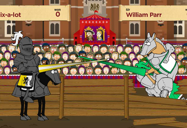 A screenshot showing two jousters