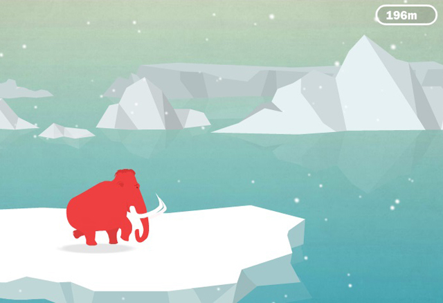 A screenshot showing a mammoth on a block of ice