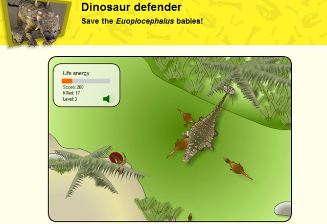 A screenshot showinf dinosaurs fighting