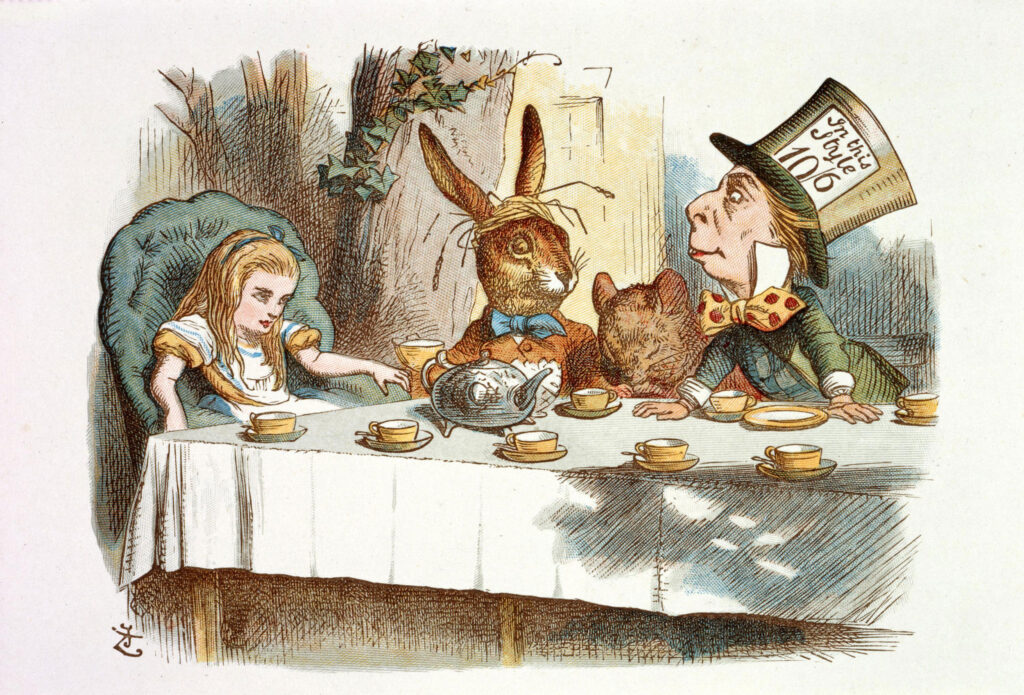 The Mad Hatter’s tea party, from the colour illustrated Nursery Alice, 1890