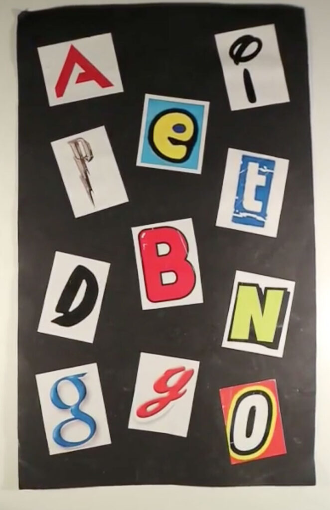 cut out letters from major brands' logos on a black background