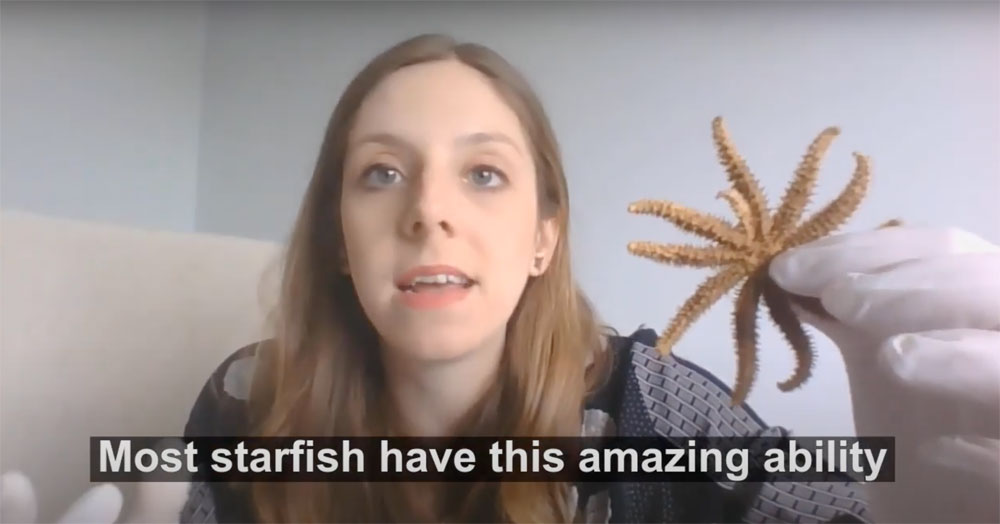 video screenshot of woman holding starfish